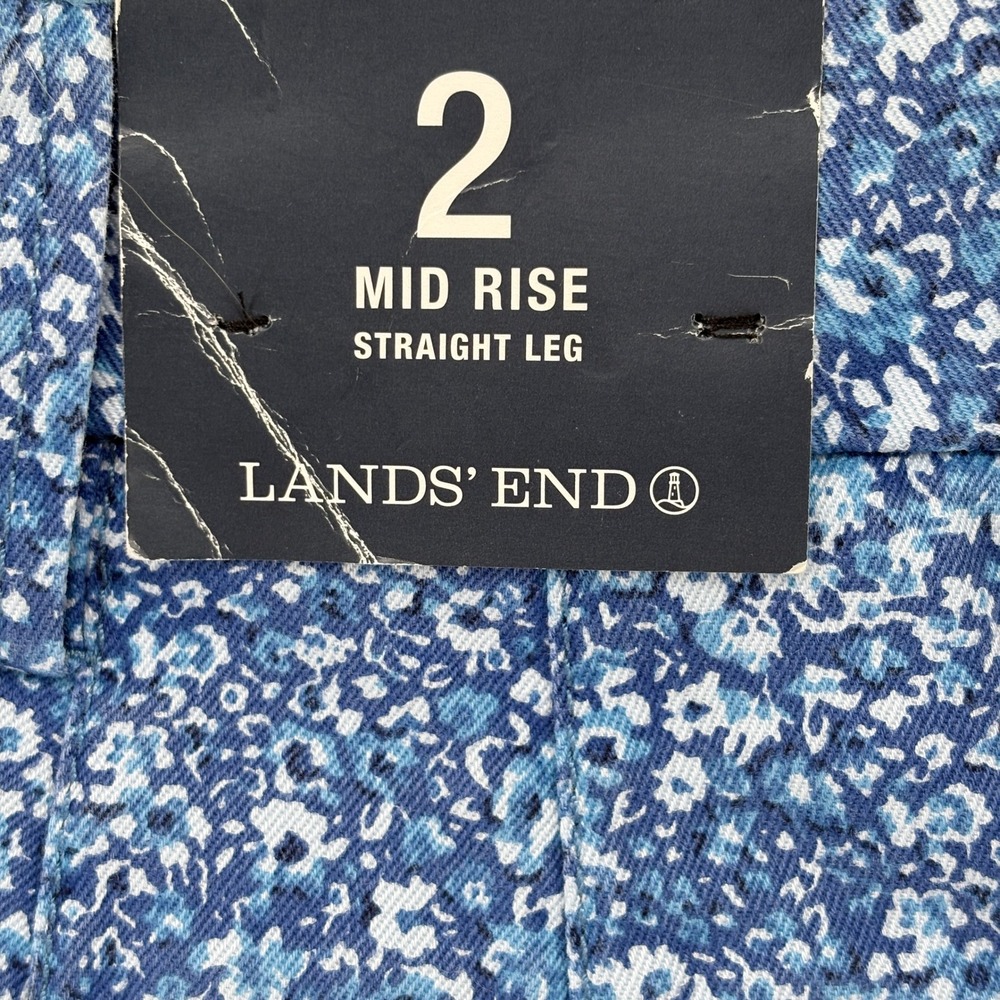 Lands' End Women Floral Ditsy Print Straight Leg Pants 2 Blue Mid Rise Preppy - Picture 9 of 11